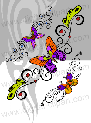 Decorative Butterflies. Cuttable vector clipart in EPS and AI formats. Vectorial Clip art for cutting plotters.