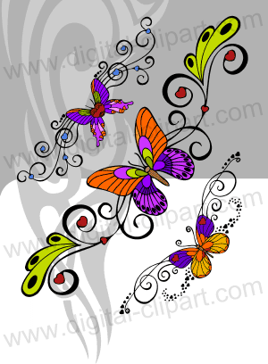 Decorative Butterflies. Cuttable vector clipart in EPS and AI formats.