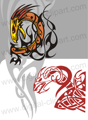 Vignettes Dragons. Cuttable vector clipart in EPS and AI formats. Vectorial Clip art for cutting plotters.