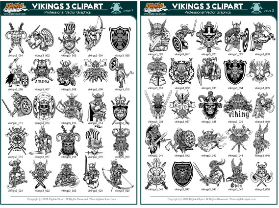 Vikings Clipart 3  - PDF - catalog. Cuttable vector clipart in EPS and AI formats. Vectorial Clip art for cutting plotters.