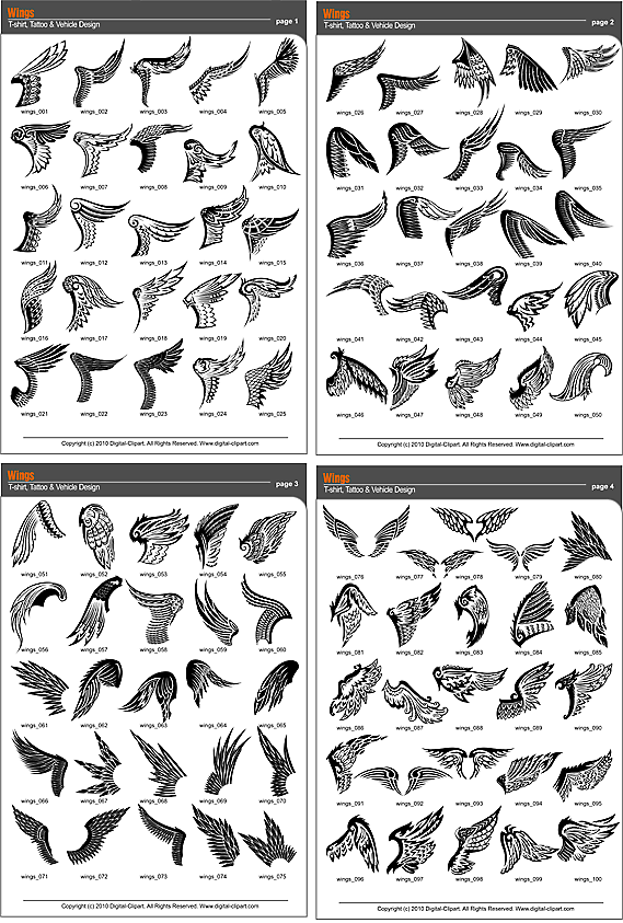 Wings Clipart - PDF - catalog. Cuttable vector clipart in EPS and AI formats. Vectorial Clip art for cutting plotters.