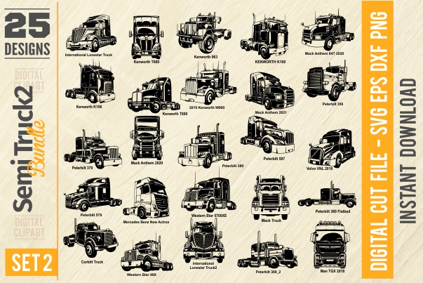 Semi Truck Cuttable files, cricut files, cut svg, cnc clipart