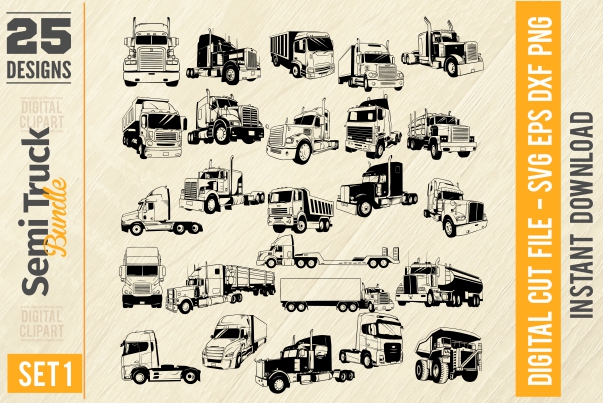 Semi Truck Cuttable files, cricut files, cut svg, cnc clipart