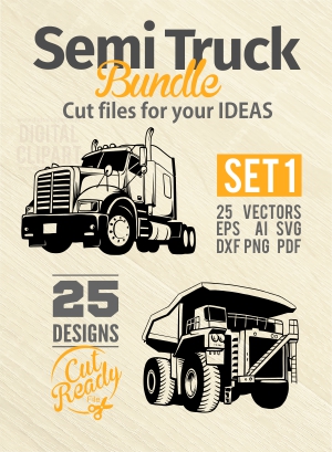 Semi Truck - Cuttable vector clipart in EPS and AI formats. Vectorial Clip art for cutting plotters.