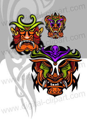 Ancient Masks. Cuttable vector clipart in EPS and AI formats. Vectorial Clip art for cutting plotters.