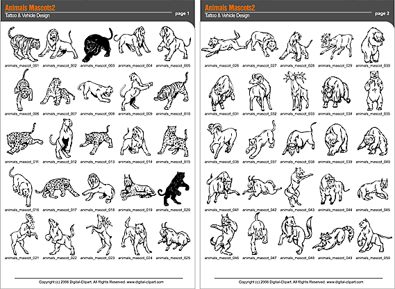 Animal Mascots. PDF - catalog. Cuttable vector clipart in EPS and AI formats. Vectorial Clip art for cutting plotters.