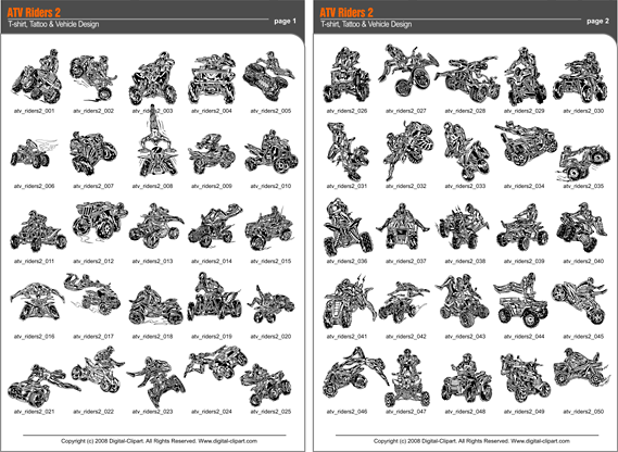 ATV Riders 2 - PDF - catalog. Cuttable vector clipart in EPS and AI formats. Vectorial Clip art for cutting plotters.