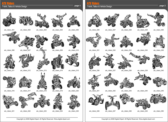 ATV Riders - PDF - catalog. Cuttable vector clipart in EPS and AI formats. Vectorial Clip art for cutting plotters.