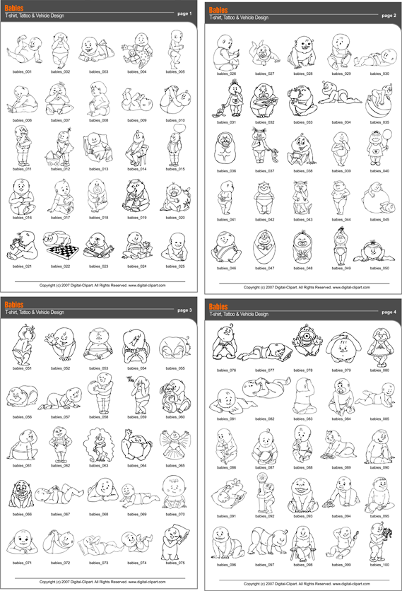 Babies - PDF - catalog. Cuttable vector clipart in EPS and AI formats. Vectorial Clip art for cutting plotters.