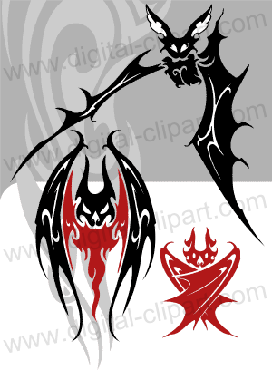 Bat and symmetric tribals Royalty Free Vector Image