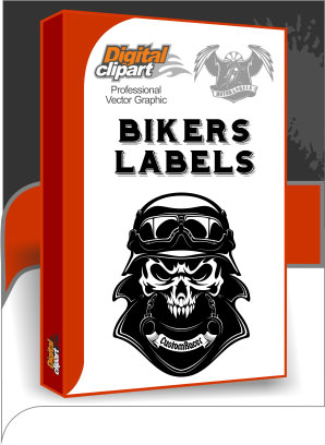 Bikers Labels - Cuttable vector clipart in EPS and AI formats. Vectorial Clip art for cutting plotters.