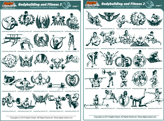 Bodybuilding and Fitness - PDF - catalog. Cuttable vector clipart in EPS and AI formats. Vectorial Clip art for cutting plotters.