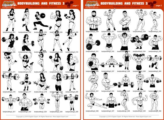 Bodybuilding and Fitness 3 - PDF - catalog. Cuttable vector clipart in EPS and AI formats. Vectorial Clip art for cutting plotters.