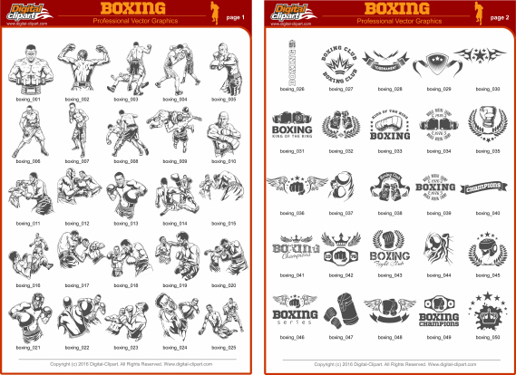 Boxing Clipart - PDF - catalog. Cuttable vector clipart in EPS and AI formats. Vectorial Clip art for cutting plotters.