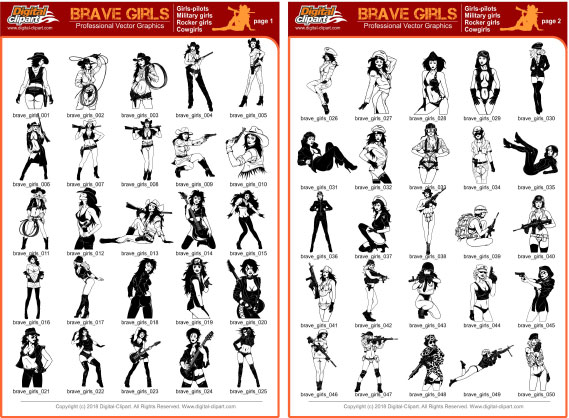 Brave Girls - PDF - catalog. Cuttable vector clipart in EPS and AI formats. Vectorial Clip art for cutting plotters.