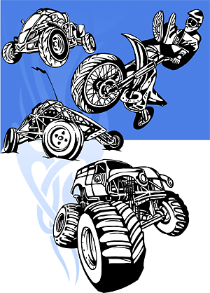 Buggy and Bike - Cuttable vector clipart in EPS and AI formats. Vectorial Clip art for cutting plotters.