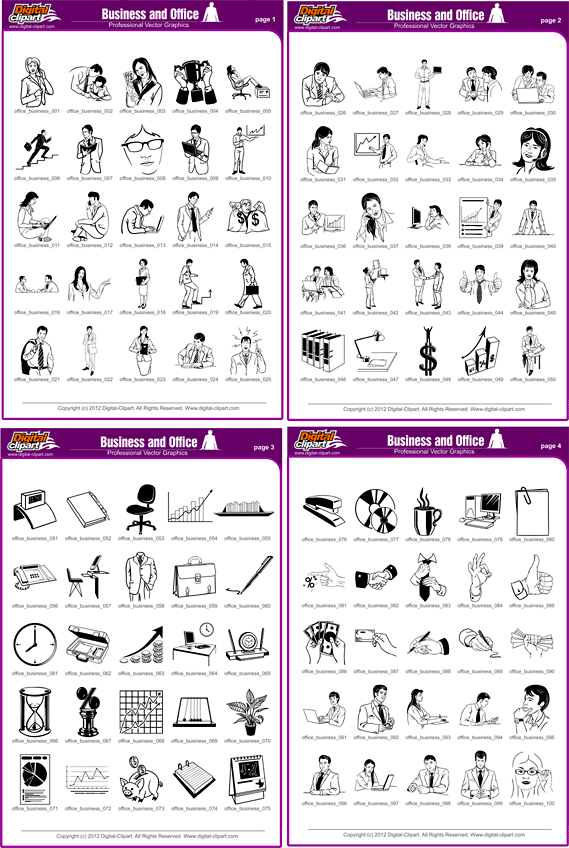 Business and Office - PDF - catalog. Cuttable vector clipart in EPS and AI formats. Vectorial Clip art for cutting plotters.