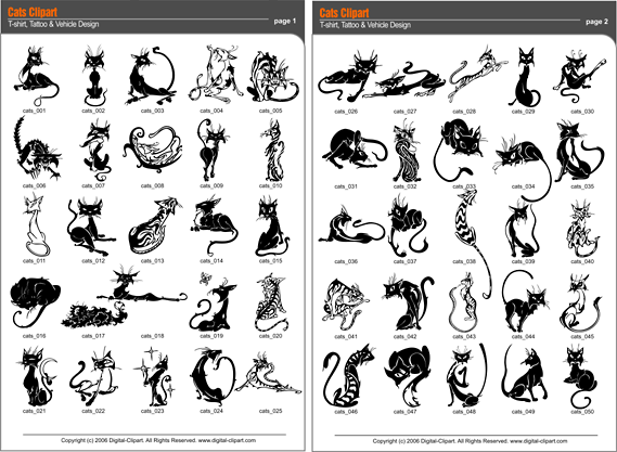 Cats Clipart. PDF - catalog. Cuttable vector clipart in EPS and AI formats. Vectorial Clip art for cutting plotters.