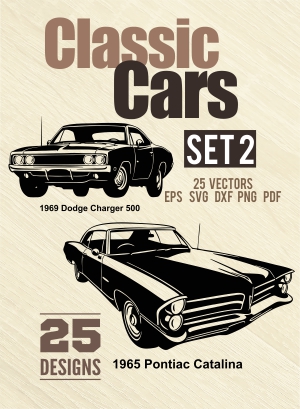 American Muscle Cars - Cuttable vector clipart in EPS and AI formats. Vectorial Clip art for cutting plotters.