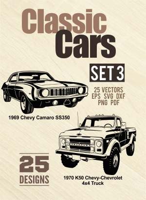 American Muscle Cars - Cuttable vector clipart in EPS and AI formats. Vectorial Clip art for cutting plotters.