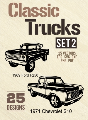 Classic Trucks 2 - American Muscle Cars - Cuttable vector clipart in EPS and AI formats. Vectorial Clip art for cutting plotters.