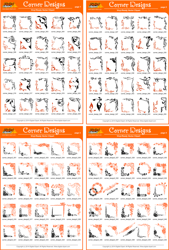 PDF - catalog. Cuttable vector clipart in EPS and AI formats. Vectorial Clip art for cutting plotters.