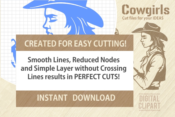 Cowgirls and Gangsters - PDF - catalog. Cuttable vector clipart in EPS and AI formats. Vectorial Clip art for cutting plotters.