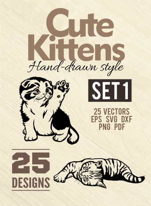 Cute Kittens - Cuttable vector clipart in EPS and AI formats. Vectorial Clip art for cutting plotters.