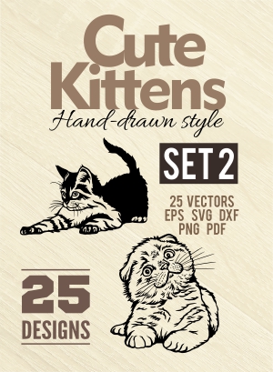 Cute Kittens - Cuttable vector clipart in EPS and AI formats. Vectorial Clip art for cutting plotters.