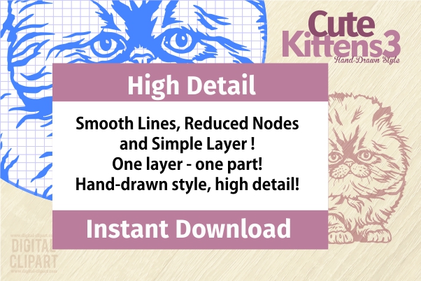 Cute Kittens3 - PDF - catalog. Cuttable vector clipart in EPS and AI formats. Vectorial Clip art for cutting plotters.