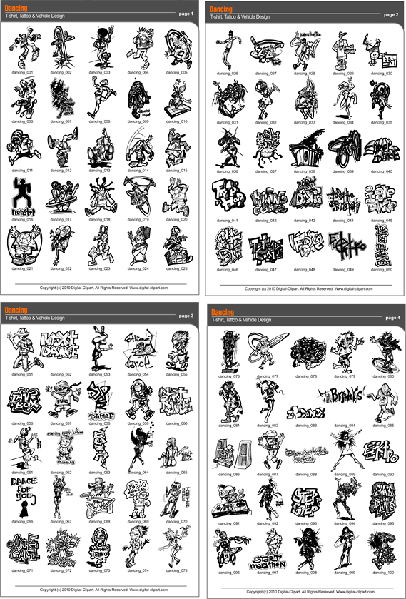 Dancing Clipart - PDF - catalog. Cuttable vector clipart in EPS and AI formats. Vectorial Clip art for cutting plotters.