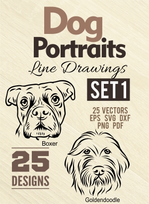 Dog Portraits - Cuttable vector clipart in EPS and AI formats. Vectorial Clip art for cutting plotters.
