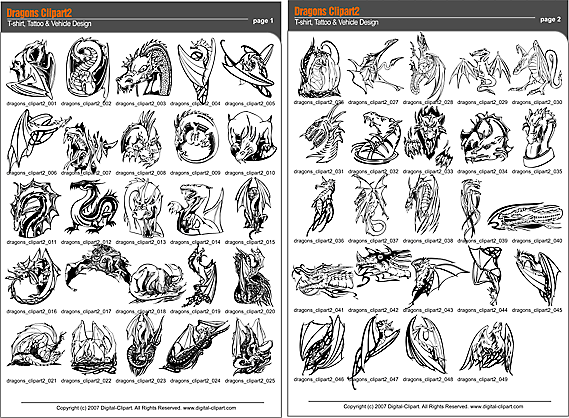 Dragons 2 Clipart . PDF - catalog. Cuttable vector clipart in EPS and AI formats. Vectorial Clip art for cutting plotters.