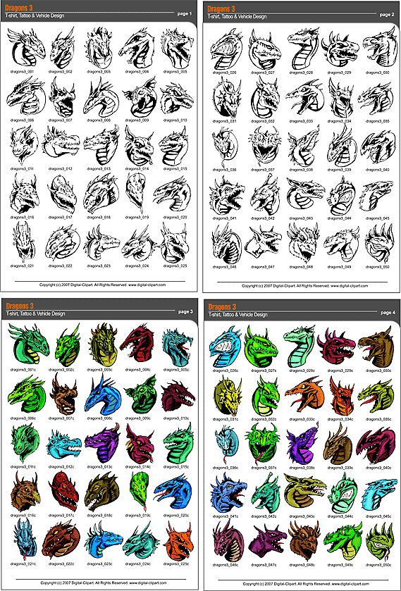 Dragons 3 Clipart  - PDF - catalog. Cuttable vector clipart in EPS and AI formats. Vectorial Clip art for cutting plotters.