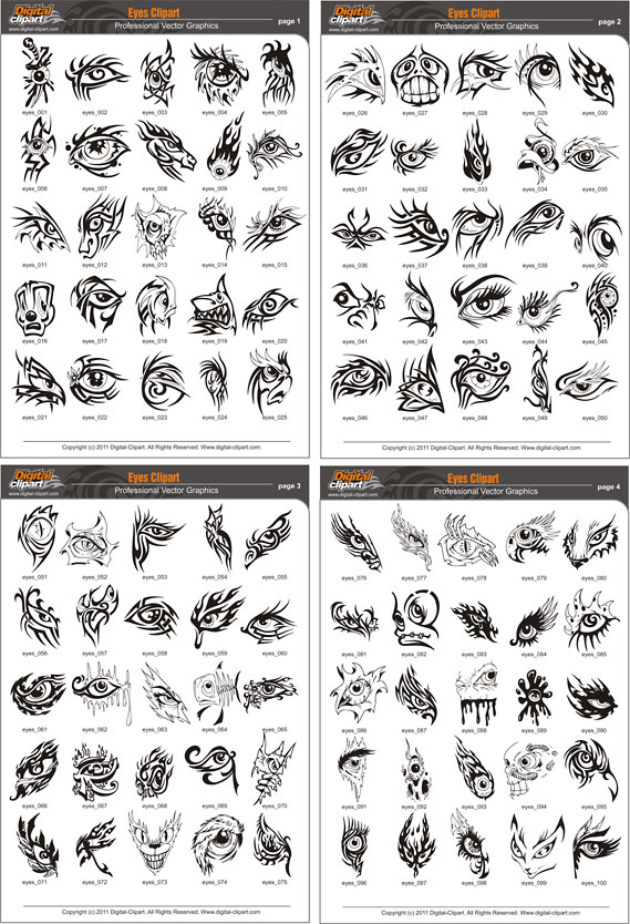 Eyes Clipart  - PDF - catalog. Cuttable vector clipart in EPS and AI formats. Vectorial Clip art for cutting plotters.