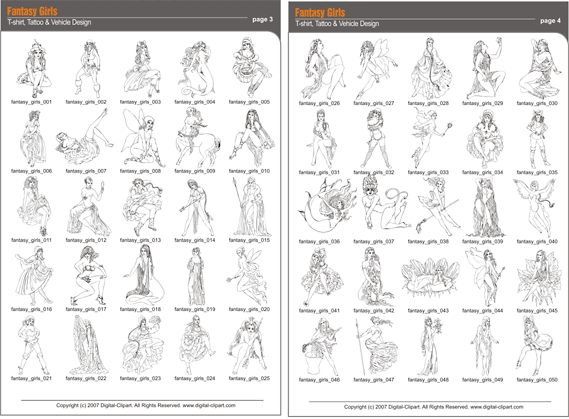 Fantasy Girls 2.  PDF - catalog. Cuttable vector clipart in EPS and AI formats. Vectorial Clip art for cutting plotters.