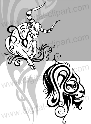 Fantasy Zodiac - Cuttable vector clipart in EPS and AI formats. Vectorial Clip art for cutting plotters.