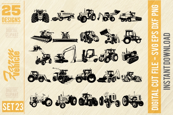 Farm Vehicle - American Muscle Cars - PDF - catalog. Cuttable vector clipart in EPS and AI formats. Vectorial Clip art for cutting plotters.