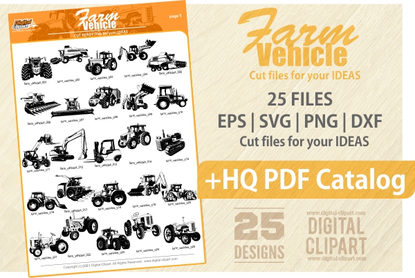 Farm Vehicle - American Muscle Cars - PDF - catalog. Cuttable vector clipart in EPS and AI formats. Vectorial Clip art for cutting plotters.