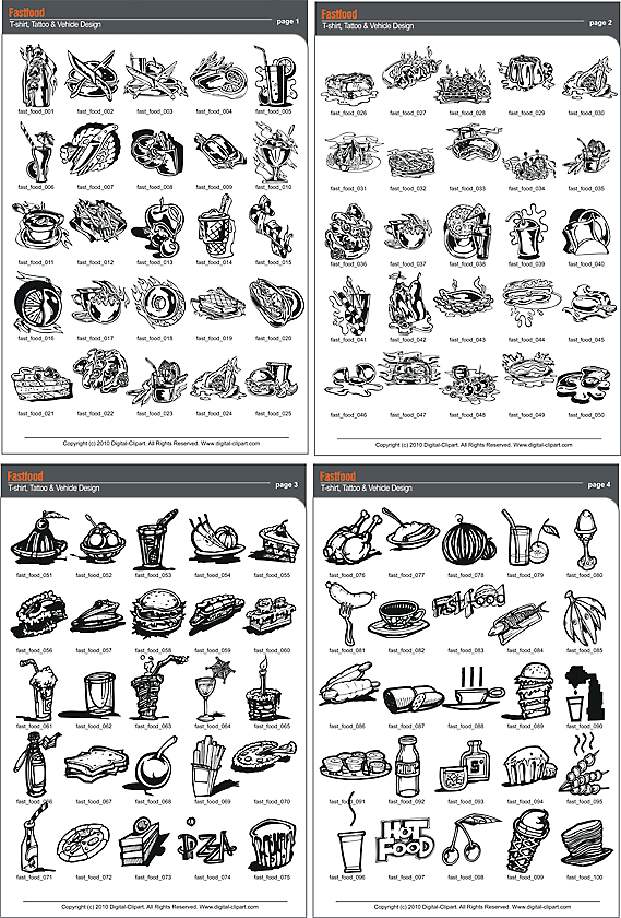 Fastfood - PDF - catalog. Cuttable vector clipart in EPS and AI formats. Vectorial Clip art for cutting plotters.