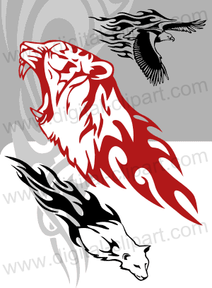 Flaming Animals Clip Art. Cuttable vector clipart in EPS and AI formats. Vectorial Clip art for cutting plotters.