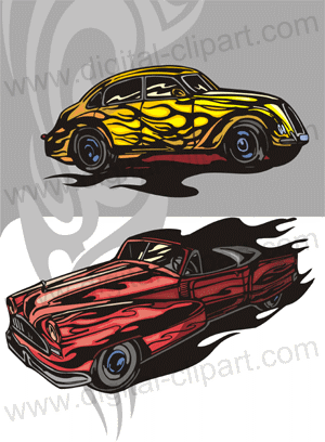 Flaming Hotrods - Cuttable vector clipart in EPS and AI formats. Vectorial Clip art for cutting plotters.
