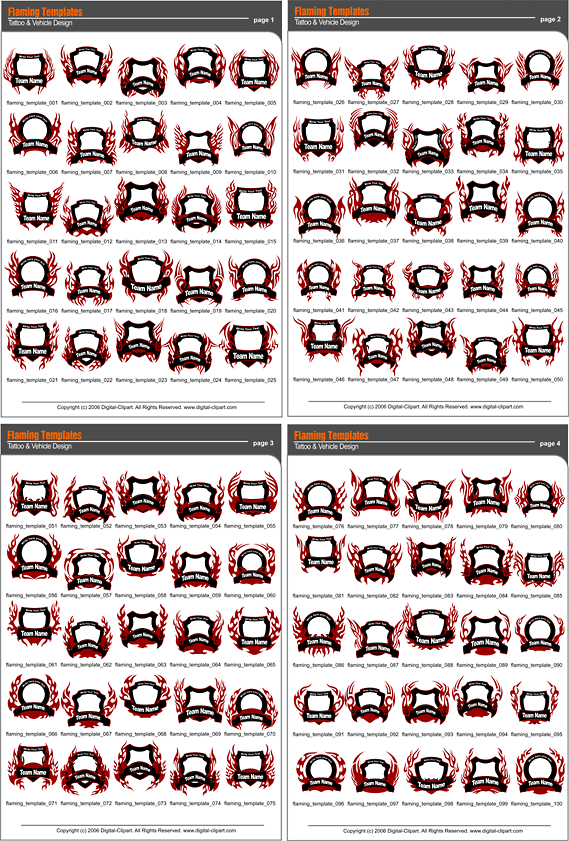 Flaming Templates Clip Art. PDF - catalog. Cuttable vector clipart in EPS and AI formats. Vectorial Clip art for cutting plotters.