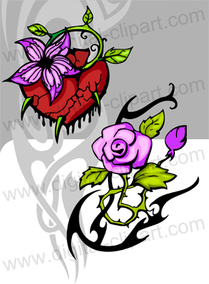 Flowers Tattoo - Cuttable vector clipart in EPS and AI formats. Vectorial Clip art for cutting plotters.