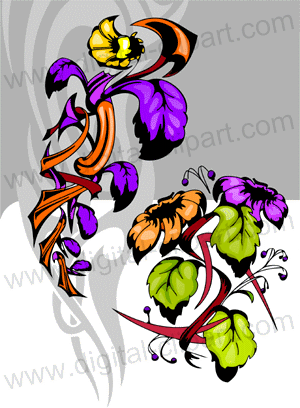 Flowers Tattoo 2 - uttable vector clipart in EPS and AI formats. Vectorial Clip art for cutting plotters.