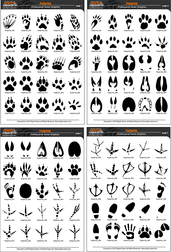 Footprints Clipart - PDF - catalog. Cuttable vector clipart in EPS and AI formats. Vectorial Clip art for cutting plotters.