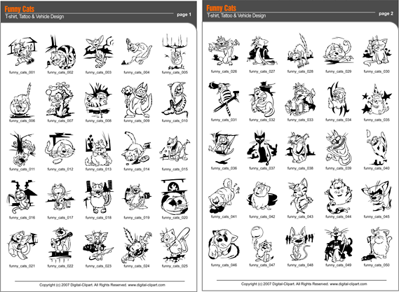 Funny Cats Clipart - PDF - catalog. Cuttable vector clipart in EPS and AI formats. Vectorial Clip art for cutting plotters.