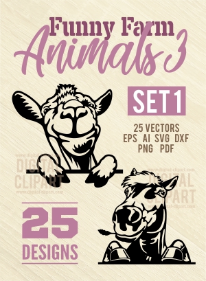 Funny Peeking Animals 2 - Cuttable vector clipart in EPS and AI formats. Vectorial Clip art for cutting plotters.