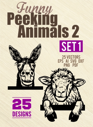 Funny Peeking Animals 2 - Cuttable vector clipart in EPS and AI formats. Vectorial Clip art for cutting plotters.