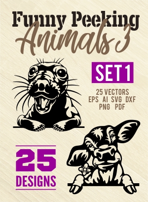 Funny Peeking Animals 2 - Cuttable vector clipart in EPS and AI formats. Vectorial Clip art for cutting plotters.